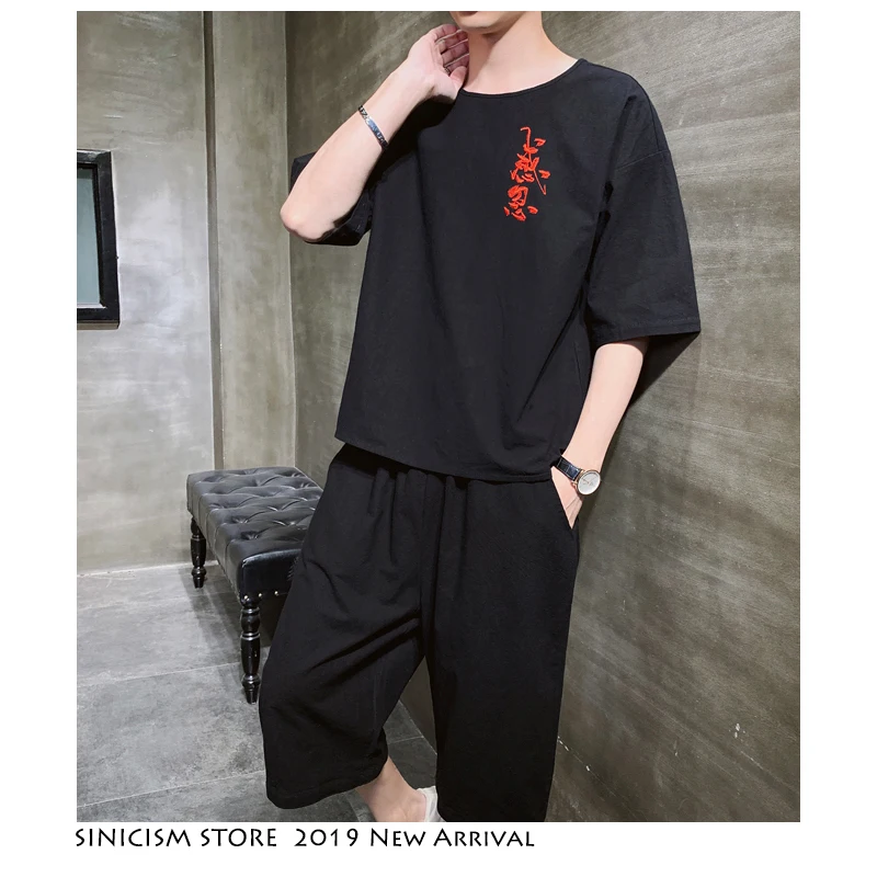 Sinicism Store 2020 летний мужской комплект из хлопка и льна в китайском стиле 2 предметов