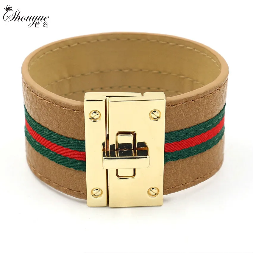 

Fashion New PU Leather Bracelets & Bangles vintage Striped Ribbon Woman Wide Bracelet Personality Exaggeration Cuff Bracelets