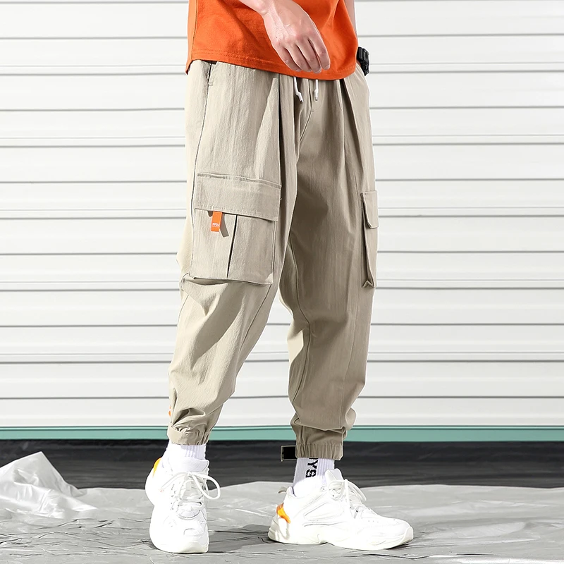 2019 New Summer Casual Pants Male Multi Pocket Pants Elastic Waist Pants Plus Size Men Joggers Streetwear Moletom Masculino Mid