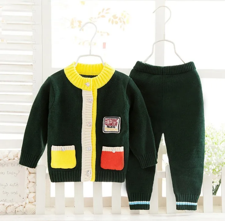 

(2pcs/set)New 0-2years Baby Boy Clothes 100% Cotton winter 3 COLORS Cartoon Sweater baby set,Free Shipping JF010
