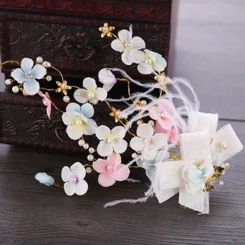 

New Handmade Bridal Silk Flower Hair Clips Pearl Wedding Bridesmaid Hair Accessories Feather Bow Barrettes Bride Hairpins