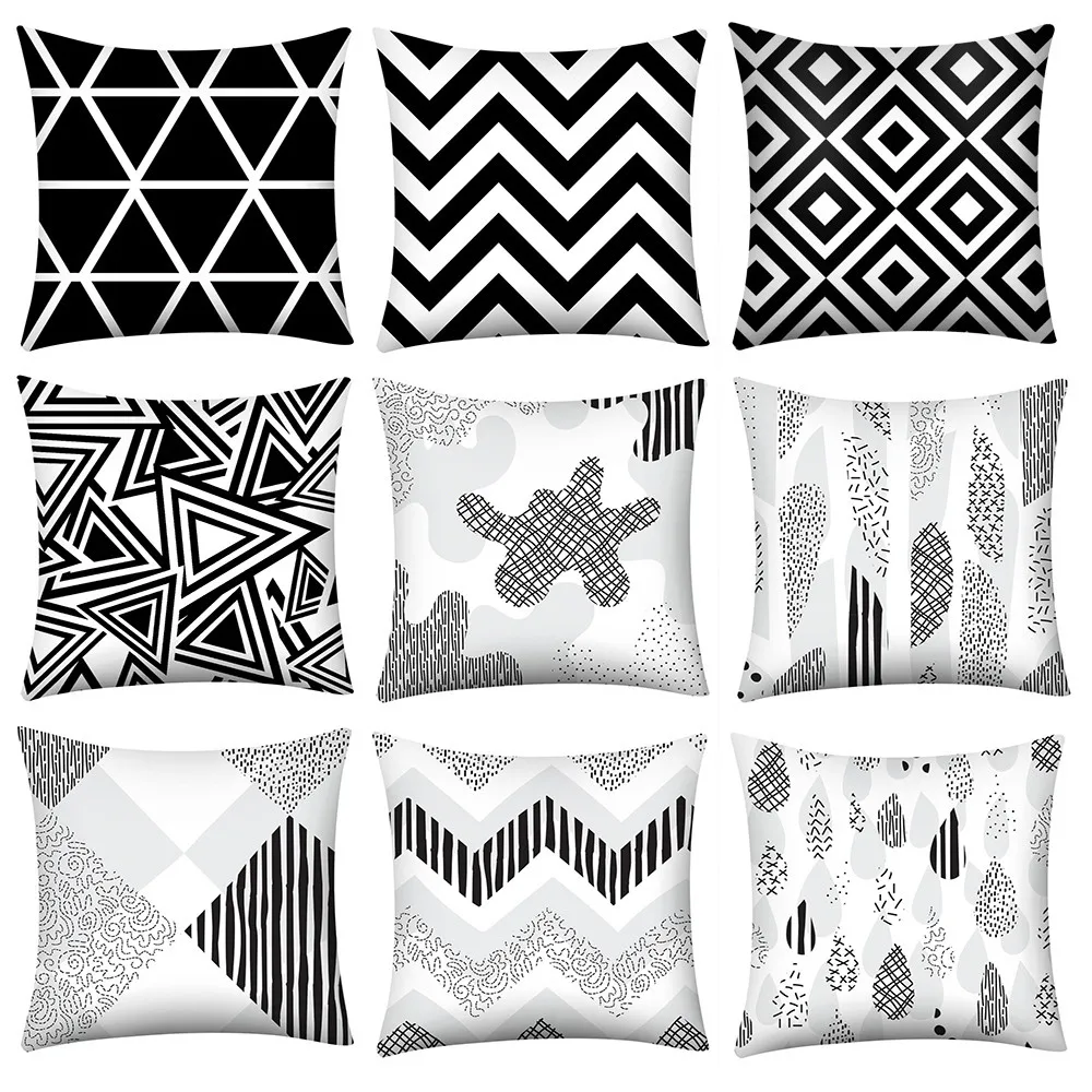 

Pillow Case Black and White Pattern Pillowcase Cotton Linen Printed 18x18 Inches Geometry Euro Pillow Covers Free Shipping