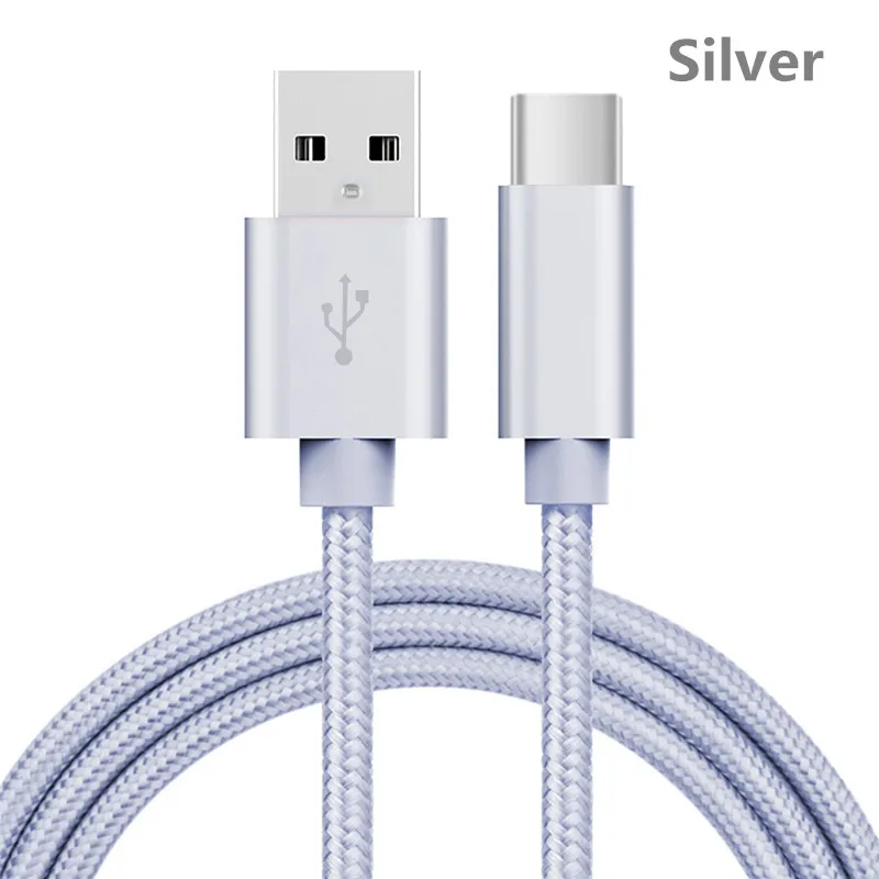 Silver 5V 2.4A USB C nylon data Charger cable For Samsung S10/LG G6/Huawei mate 20/Xiaomi 8 redmi note7/OPPO R17/vivo NEX | Мобильные