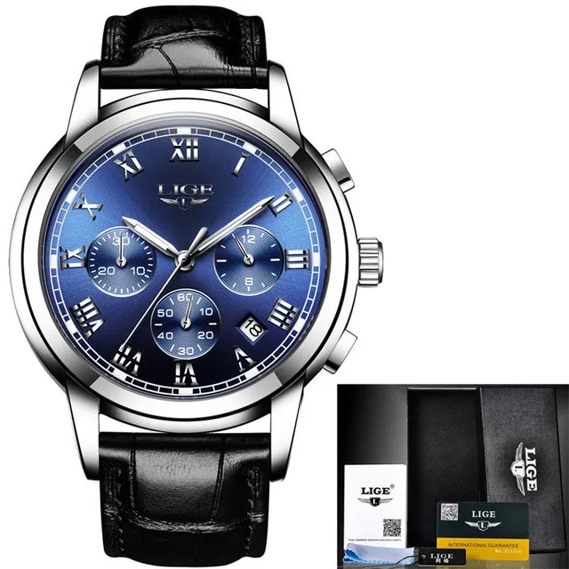 Мужские часы LIGE, новые военные Роскошные брендовые часы, мужские кварцевые часы из нержавеющей стали, мужские модные часы с хронографом, Relogio Masculino - Цвет: L-silver blue