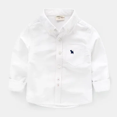 Рубашки для мальчиков Модная хлопковая детская одежда Высококачественная школьная форма рубашка брендовые рубашки для мальчиков весенне-Осенняя детская одежда - Цвет: White
