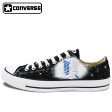 Black Converse All Star Low Top Anime Shoes Attack on Titan Design Hand Painted Shoes Women Men Sneakers Cosplay Christmas Gifts