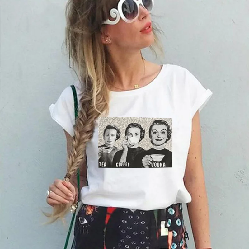 

ZSIIBO 2018 fashion cool print women's T-shirt white retro cotton women's T-shirt summer casual Harajuku T-shirt women's shirt