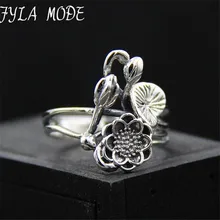 Modo Fyla S925 Anillo de Plata de Ley 925 NUEVA hoja de Loto Flor de Loto Brote Joyas Símbolo Namaste Yoga 17mm TYC023