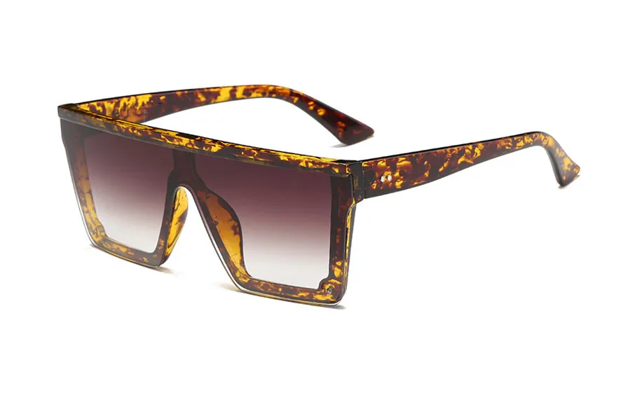 C04 Leopard Brown Новинка, большие солнцезащитные очки для женщин, квадратная большая рама, плоский верх, заклепки, солнцезащитные очки для женщин и мужчин, Ретро стиль, зеркальные оттенки, градиентные, UV400 - Цвет линз: C04 Leopard Brown