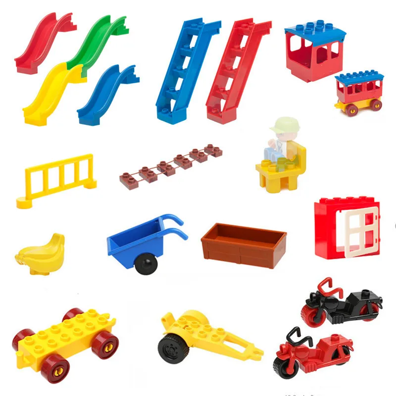 Building Blocks Accessory Baby Assembling Toys Slide Ladder Window Coach Motorbike Chair Leaf Compatible with Duplo Bricks Parts baby-blocks