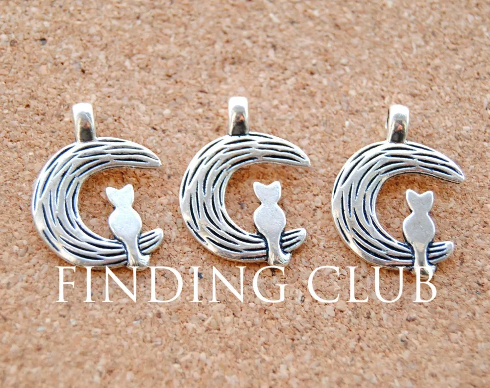 

30pcs Antique Silver Cat moon Charm DIY Metal Bracelet Necklace Jewelry Findings A913