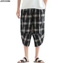 KLV мужские шорты летние модные мужские модные свободные летние повседневные клетчатые хлопковые льняные 3/4 шорты Горячая распродажа высокое качество 9531