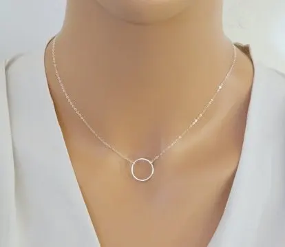100% 925 пробы Серебряное простое изящное колье с высокой полировкой|circle necklace|925 sterling
