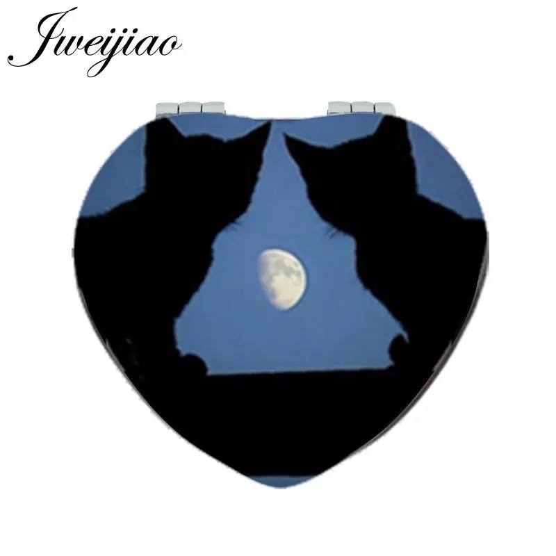JWEIJIAO любовь Луна кошки сердце карман с зеркалом из искусственной кожи мини компактный складной 1x/2x увеличительное зеркало для макияжа для влюбленных - Цвет: HP391 1