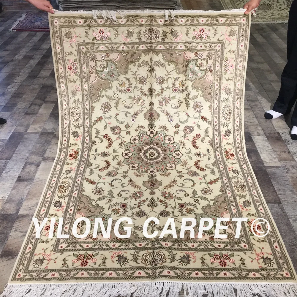 Yilong 4'x6' турецкий handknotted зеленый цветочный с Розовые цветочки шерсть шелк Восточный ковер (WY2112S4x6)