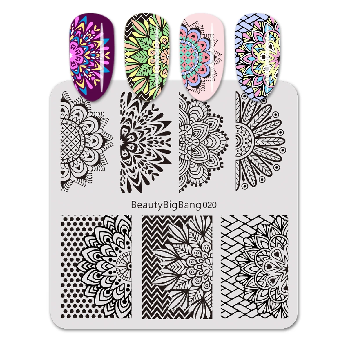 

BEAUTYBIGBANG 6*6CM Square Floral Pattern Nail Art Stamping Plate Mandala Series DIY Manicure Template Stencil Stamping