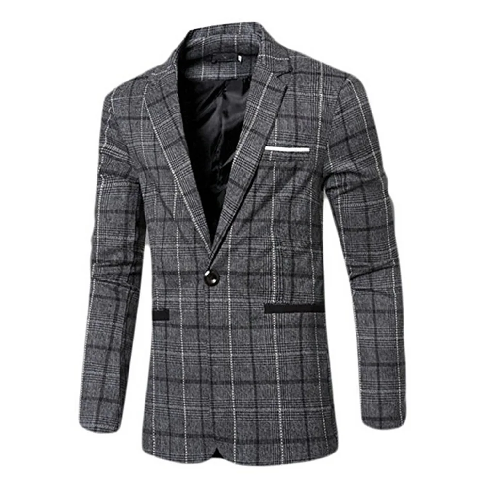 Gresanhevic новый Мужская мода в клетку с длинными рукавами Slim Fit одной One Button Blazer
