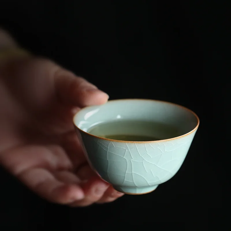 80ml one tea cup porcelain crackle glaze longquan celadon cup of tea marked Chinese cups Pu'er one piece on sales blue green