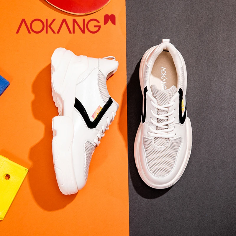 

AOKANG Casual Shoes Woman Sneakers Air Mesh Women Trainers Platform Wedge Breathable Ladies sport Shoes Basket Femme Krasovki