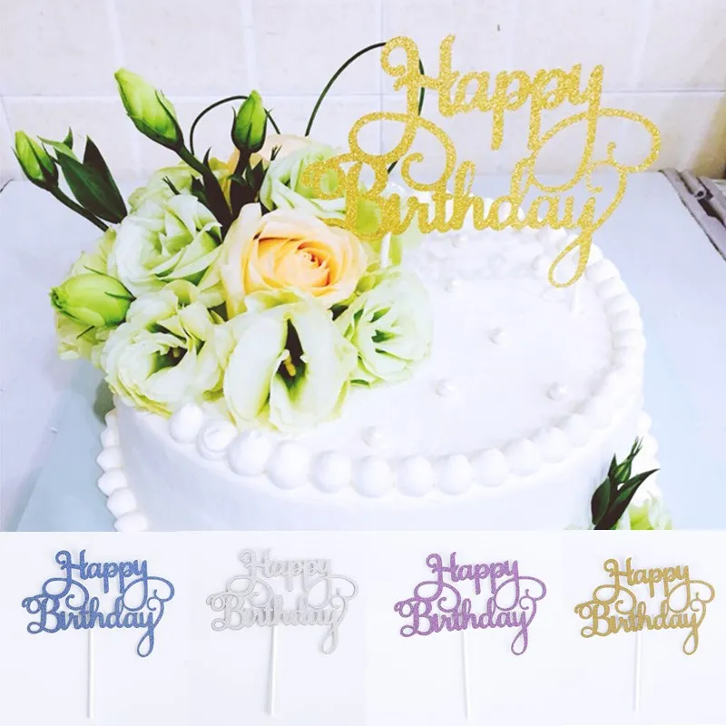 

2016 New Cute Gold Silver Cake Topper Birthday Party Decorations Kids Supplies Baby Shower Favors Rose