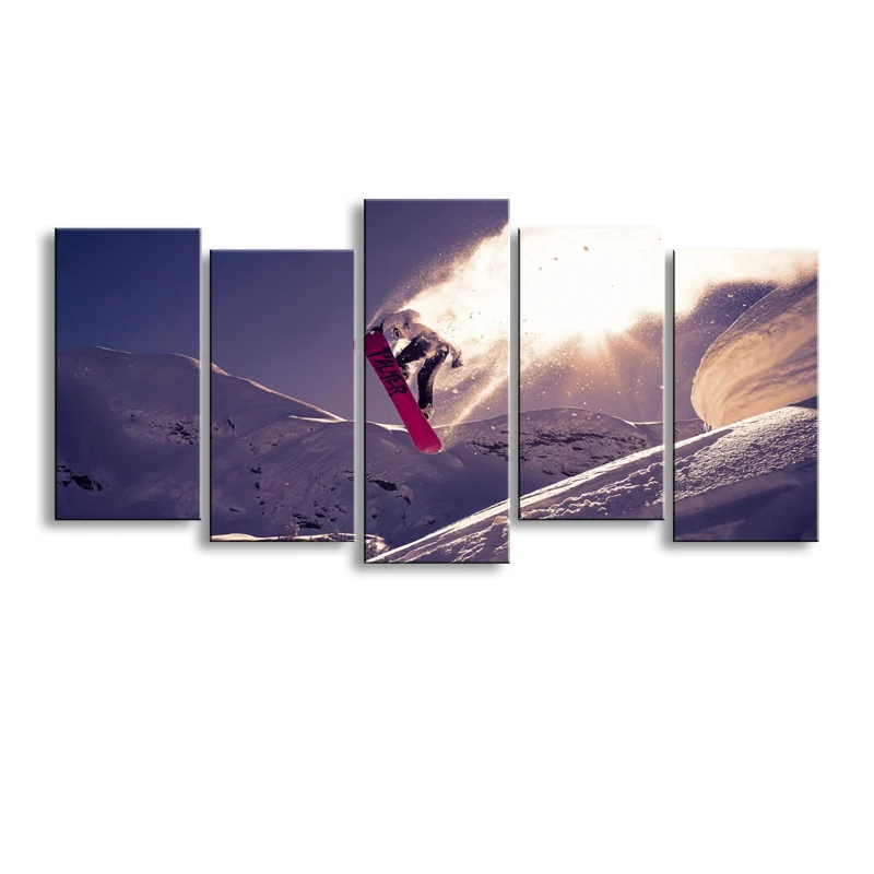 

5 pieces high-definition print snow boarding Sport canvas painting poster and wall art living room picture YD-007