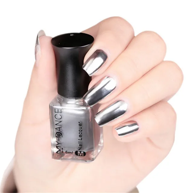 2 Bottles 6ml Silver Mirror Nail Polish and 7ml Base Coat Metal Nail