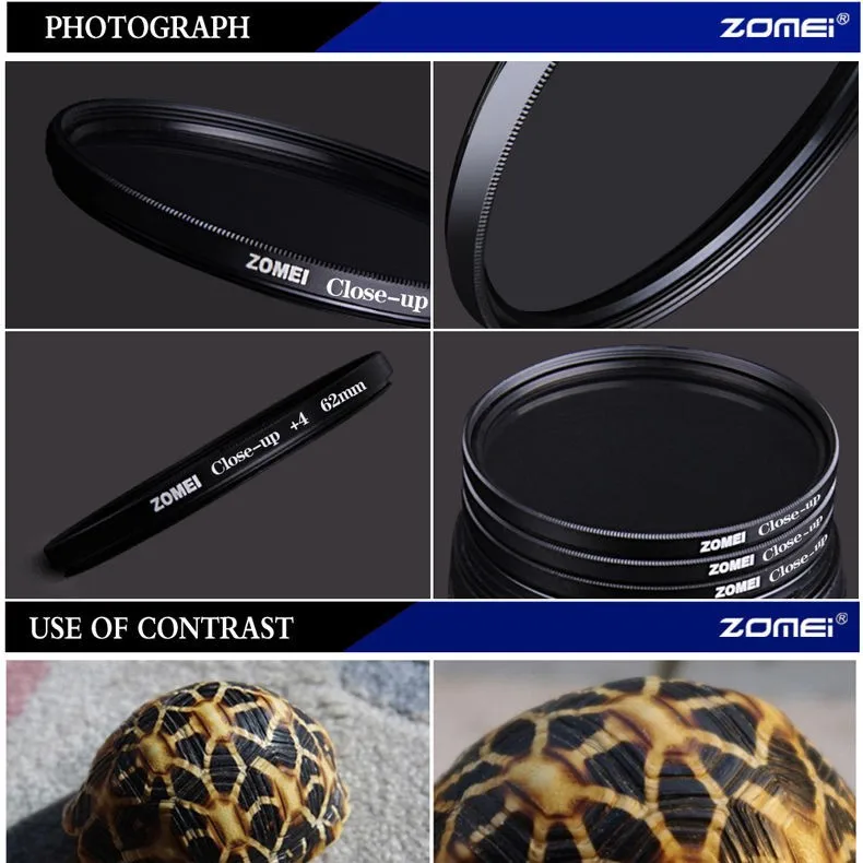 Zomei 52/55/58/62/67/72/77/82 мм+ 1+ 2+ 3+ 4+ 8+ 10 оптическим Стекло фильтр объектива увеличительный макрофильтр для цифровой зеркальной камеры Canon Nikon sony Pentax