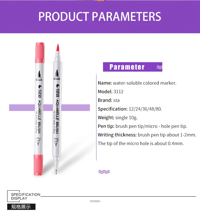 STA 12/24/36/48/80 Цвет Twin советы 0,4 мм тонкая кисть Маркеры Ручка чернила на водной основе Эскиз маркер для белой доски для рисования Манга Арт Сделано в Китае