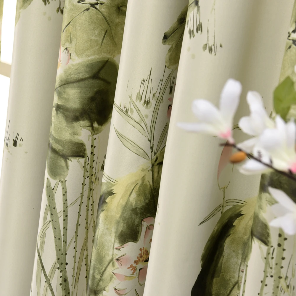 Pastoral Green Print Lotus Leaf Short Curtains for Kitchen Door Window Blackout Curtains for the Living Room Drapes PC004#4