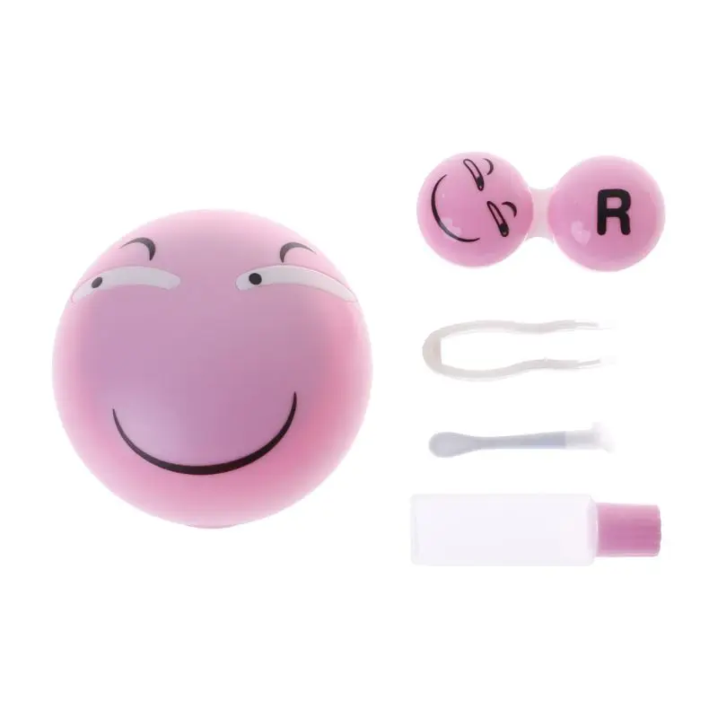 

1 Set Contact Lens case Funny Expressions Round Portable Container Eyes Care Travel Mirror Cute Cartoon Storage Case