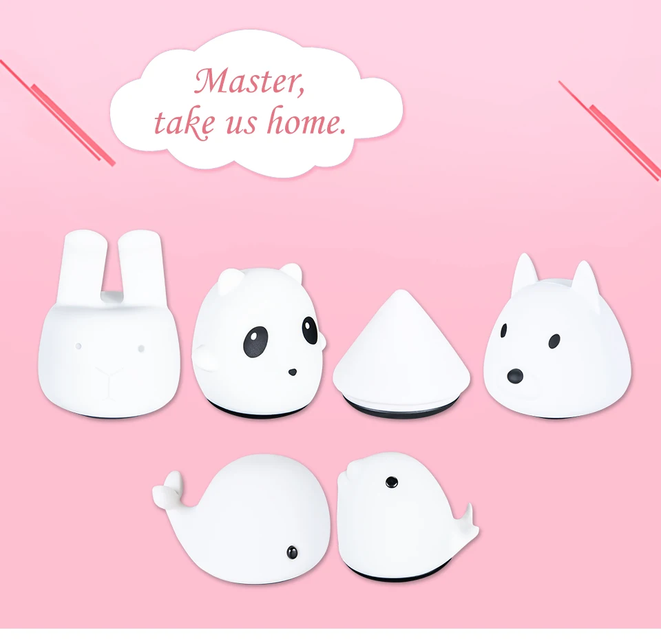 Night Light Lovely Sleeping Lamp Baby Room PandaRabbitDogDolphin Cartoon Animal Silicone Touch Sensor Tap Control Nightlight (1)