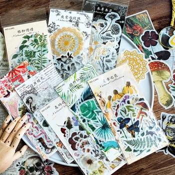 

60 Sheets/Pack Decorative Vintage Journal Diary Gold Skull Paper Flower Plant Stickers Scrapbooking Flakes Stationery