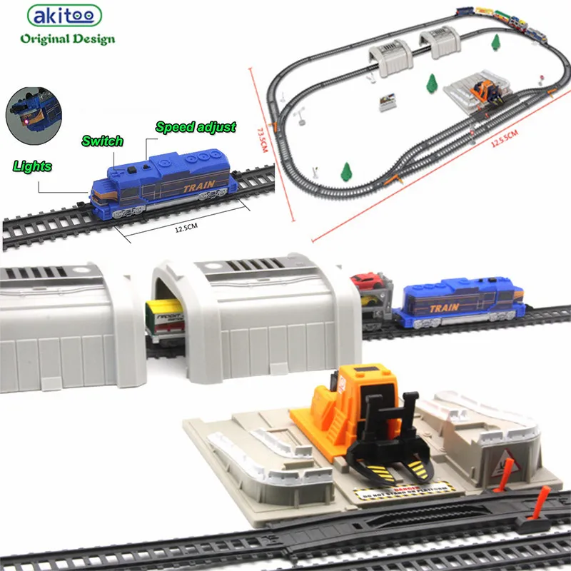 

akitoo 1024 Electric light rail car package full length 549c simulation car loading station tunnel toys early education toy gift