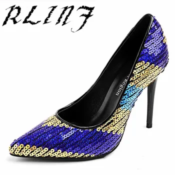 

RLINF 2018 New Pointed Stiletto Sequins Shallow Mouth High Heel Banquet Shoes
