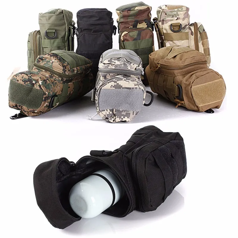 

Hot Sale unisex Nylon Molle Zipper Camo Water Bottle Pouch Small Mess Pouch with Shoulder Strap outdoor durable Military bag