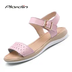 Plardin/Новая женская обувь, летняя обувь на плоской подошве с ремешком и пряжкой, повседневная обувь из натуральной кожи с ремешком на