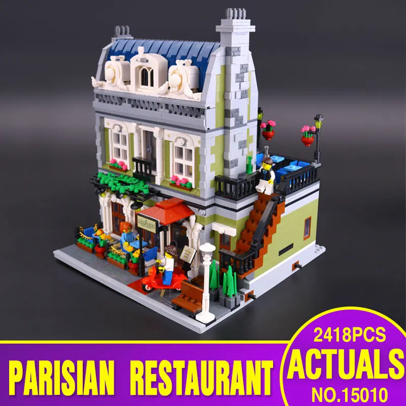 DHL font b Lepin b font 15010 Creator Expert City Street Parisian Restaurant Model Building Kits