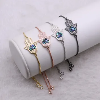 

Wholesale Jewelry bracelet Micro pave Abalone Cute tiny Hamsa charmsmetal chain bracelet fashion jewelry gift for lady 3582