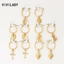 VIVILADY, модные, 5 пар, круглые серьги-кольца для женщин, золотой цвет, сердце, королева, Роза, кристалл, хип-хоп, серьги, Boho, ювелирные изделия, подарки