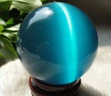 

06226 ASIAN QUARTZ BLUE CAT EYE CRYSTAL BALL SPHERE 40MM + STAND
