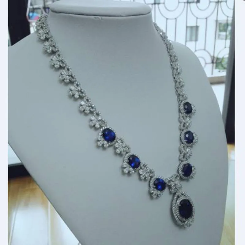 Collares Collier Qi Xuan_Fashion Jewerly_AAA голубой камень Necklaces_S925 твердый Серебряный шейный платок производитель прямые продажи