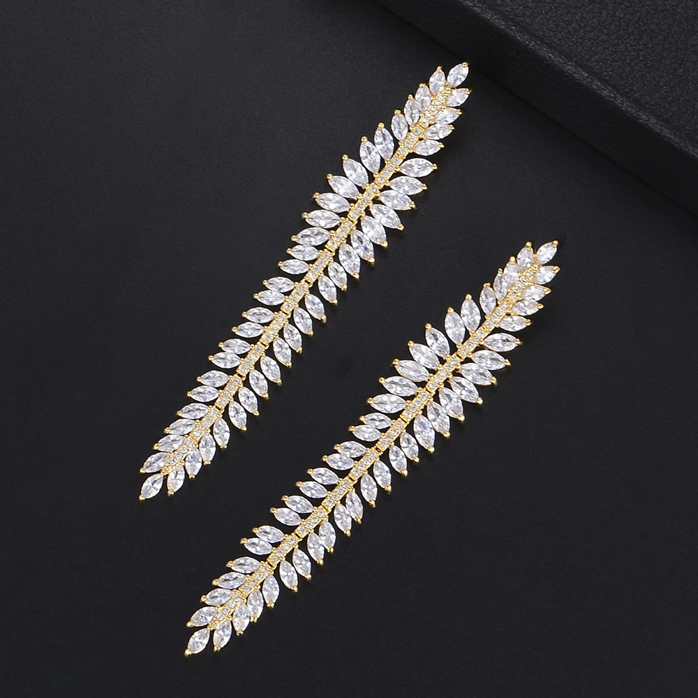 Fashion Plant Olive Branch Leaves Wedding Jewelry Earrings Micro Cubic