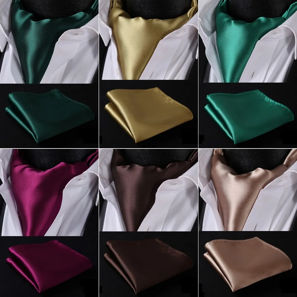 

Men Silk Cravat Party Classic Pocket Square Wedding Solid Color Ascot Tie Handkerchief Set #S2