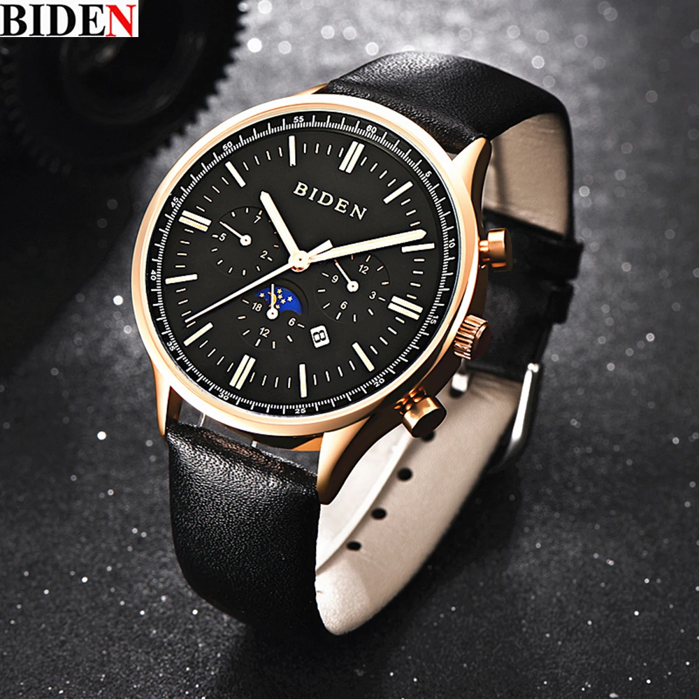 

Fashion BIDEN Brand Watch Men Sport Clock Leather Military Male Watches Man Waterproof Casual Quartz Wristwatches Relogio Montre