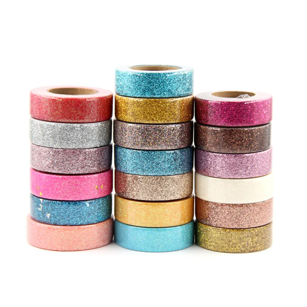 1pc Glitter Washi Tape Stationery Scrapbooking Decorative Adhesive Tapes Diy Color Masking Tape