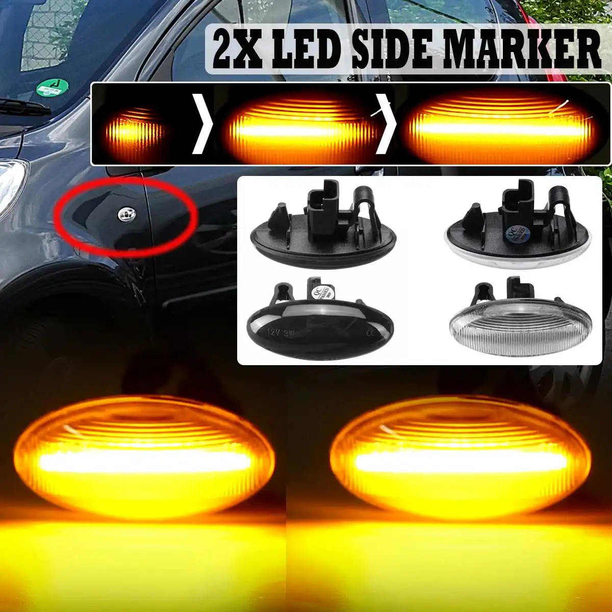 

2x Dynamic Side Marker Light Flowing Led Turn Signal 12V Panel Light Side Light Amber for Peugeot 307 206 407 107 for Citroen