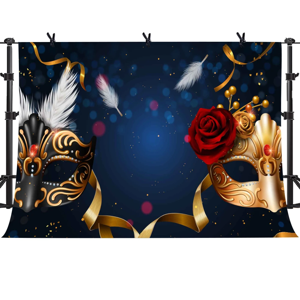 

MTMETY Birthday Party Thin Vinyl Photography Backdrop Fantasy Golden Mask Background New Exotic Masquerade Party Prop Backdrops