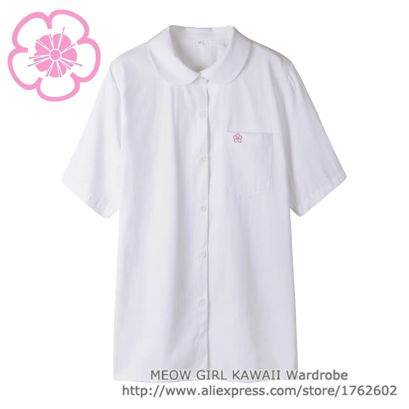 

Cute Japanese School Uniform Style Girls French Toast JK Blouse Sakura Embroidery Peter Pan Collar Uniform Shirt Tops 2 Colors