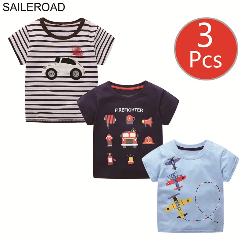 SAILEROAD 3 шт. Rocket Pattern Мальчики Футболки для детской Одежды Животных Печати Дети Топы Майки Футболки Дети Динозавров Футболки