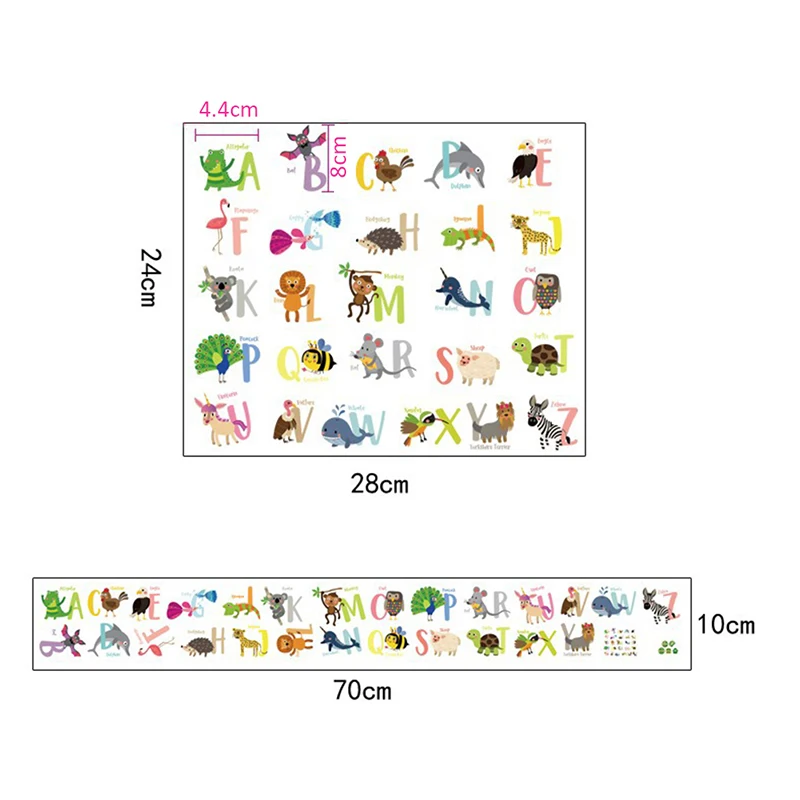 A-Z Alphabet Cartoon Animals Wall Sticker Helpful 26 English Letters Learning Wall Refrigerator Cute Decorative Wall Stickers